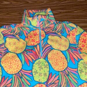 chubbies Pineapple Quarter-Zip Pullover in Turquoise and Neon